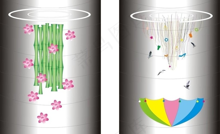 商场春夏及中庭氛围布置图片cdr矢量模版下载