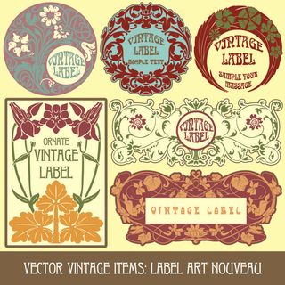 植物花纹复古标签矢量格式