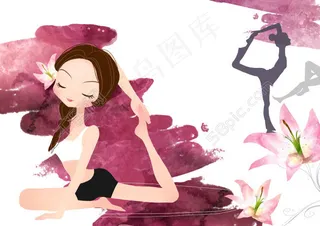 紫色背景前的瑜伽美女