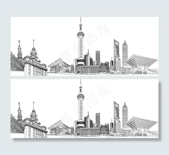 上海城市线稿AI矢量素材