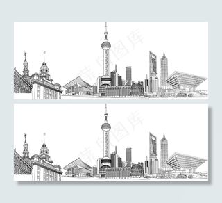 上海城市线稿AI矢量素材