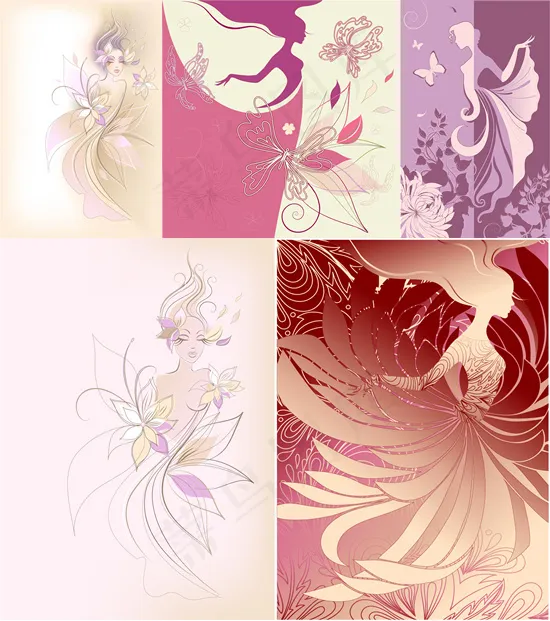 彩绘花纹美女eps,ai矢量模版下载