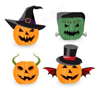 4款创意南瓜头矢量素材