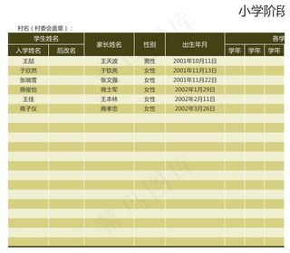 儿童少年小学阶段义务教育档案