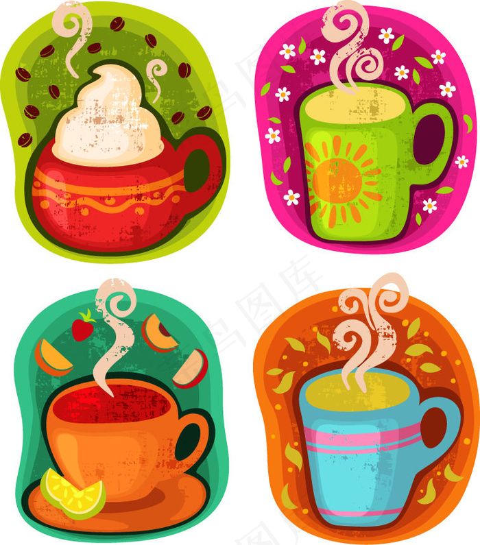 杯热喝咖啡或茶矢量插画eps,ai矢量模版下载