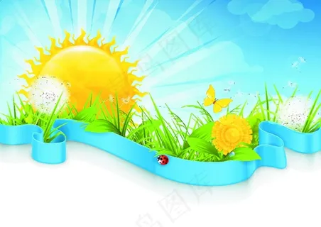 矢量春天草地阳光背景