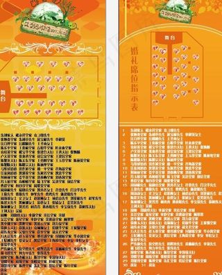 易拉宝婚礼席位指示牌橘黄爱心图片