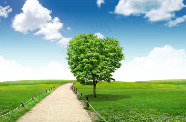 蓝天绿地唯美的天空背景