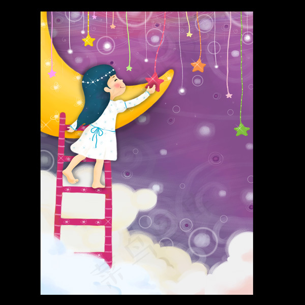 摘星星的卡通女孩