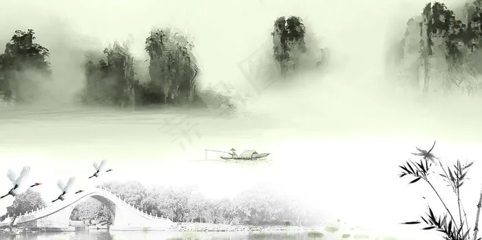 水墨画（合层）图片psd模版下载