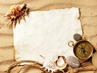怀旧沙滩指南针牛皮纸绳子图片