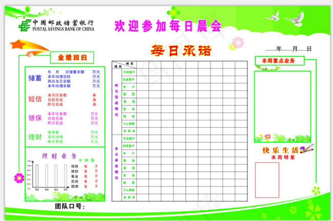 中国邮政储蓄银行每日晨会cdr矢量模版下载