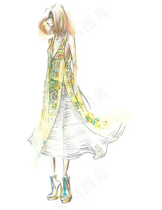 深V无袖连衣裙设计图