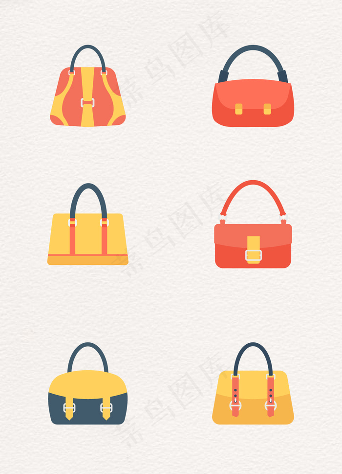6款扁平女士包包图标元素
