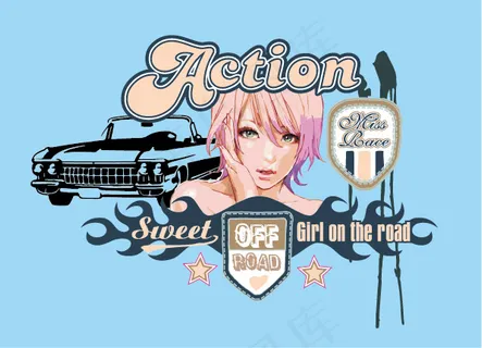 卡通美女豪车剪影AI下载免费下载 卡通美女豪车剪影AI下载免费下载