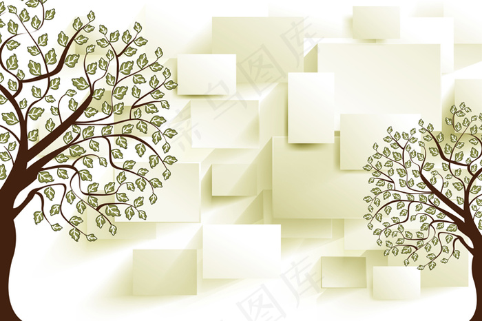 3D立体背景卡通树背景墙