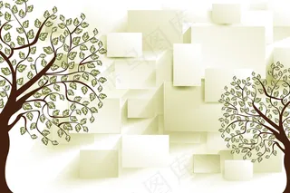 3D立体背景卡通树背景墙