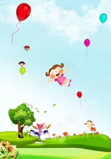 六一儿童节卡通儿童草地背景