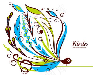 清雅小鸟花卉纹饰矢量素材-1