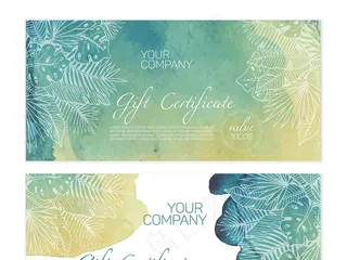 蓝色渐变水彩晕染花纹代金券矢量素材