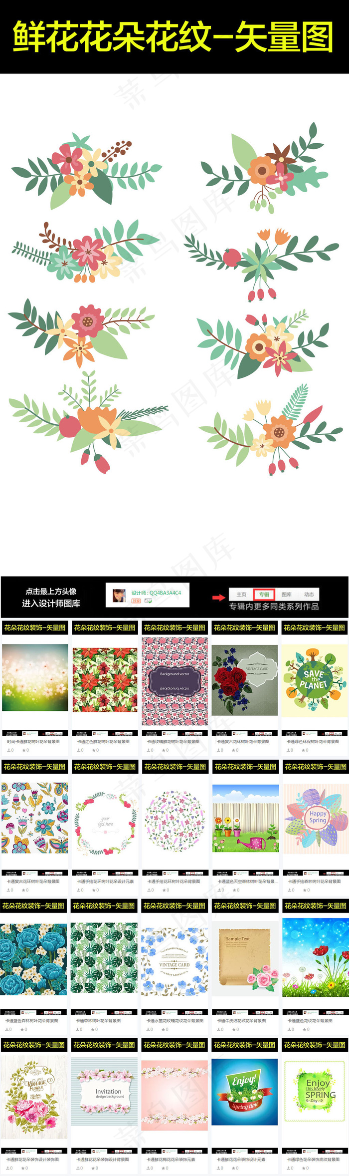 卡通鲜花花纹背景装饰图