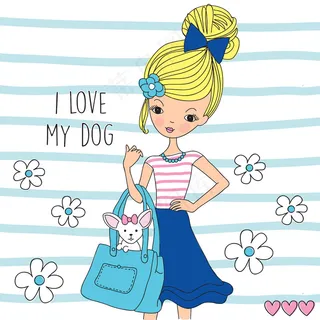 彩色卡通女孩人物装饰插画海报背景元...