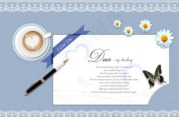 小清新卡通蕾丝花纹边明信片模版psd模版下载