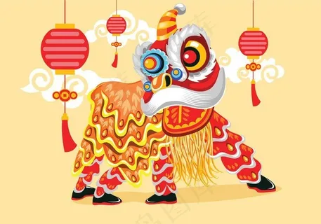 矢量插画中国传统舞狮节背景