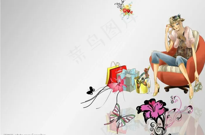 女人与花图片psd模版下载