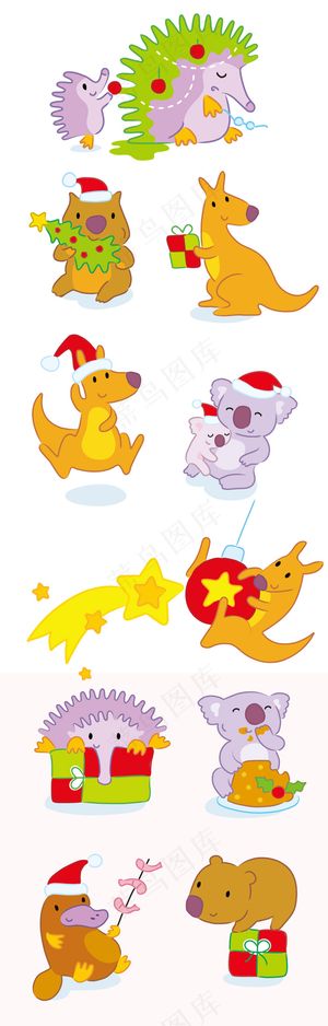 手绘卡通圣诞节扁平化动物矢量图合集