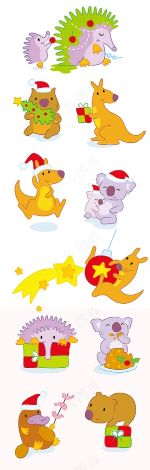 手绘卡通圣诞节扁平化动物矢量图合集