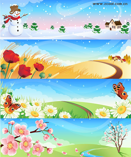 春夏秋冬风景矢量素材eps,ai矢量模版下载