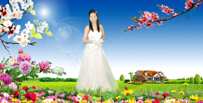 婚纱模板田园风光自然风景春夏秋冬桃...