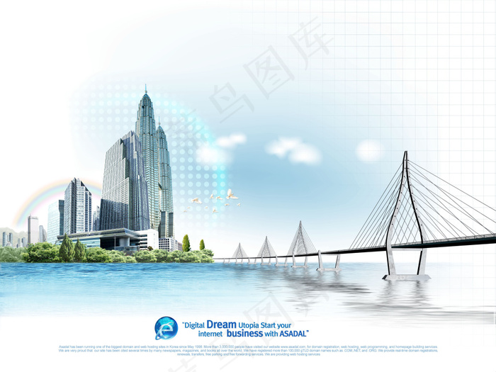 跨海大桥与城市建筑物PSD分层素材(4000X3000(DPI:300))psd模版下载