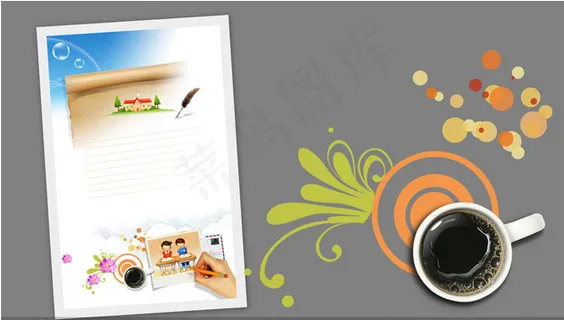 怀旧纸张与卡通人物花朵PSD分层素...