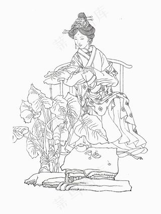 古代仕女白描图片
