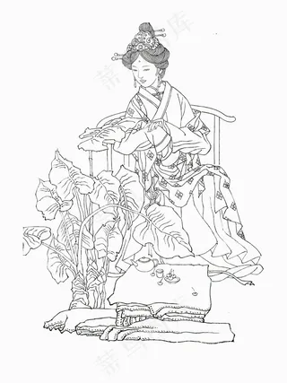 古代仕女白描图片