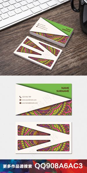 复古手绘水彩花纹民族名片卡片设计9...