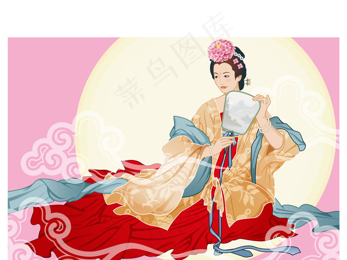 中秋节手绘美女仕女矢量素材ai矢量模版下载