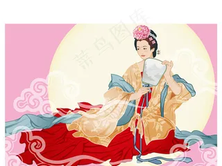 中秋节手绘美女仕女矢量素材