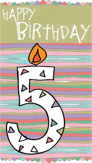 5号生日蜡烛五颜六色的背景矢量插图...