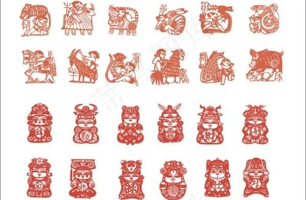 十二生肖剪纸矢量素材ai矢量模版下载