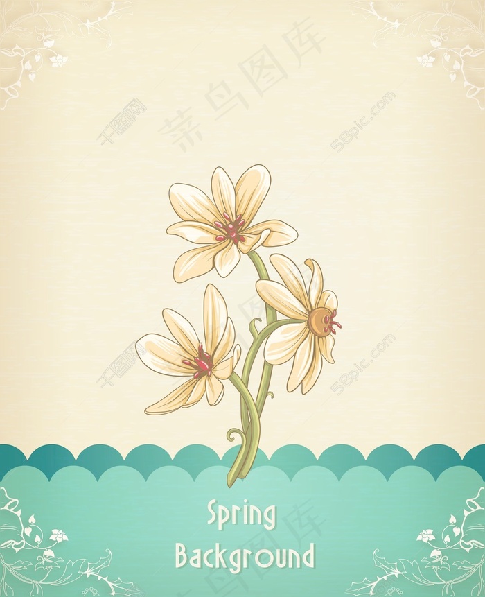 春天开花的花卉背景矢量插画