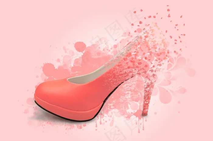 女鞋高跟鞋花瓣飘舞颜料
