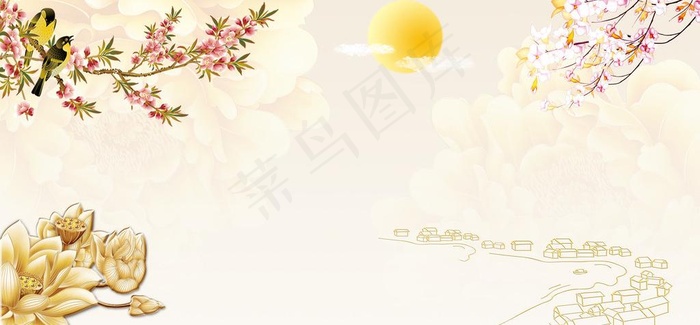 花鸟图图片(5669X2954(DPI:300))psd模版下载