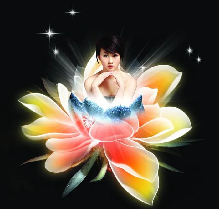 在花朵中绽放的美女（实际像素下非高...psd模版下载