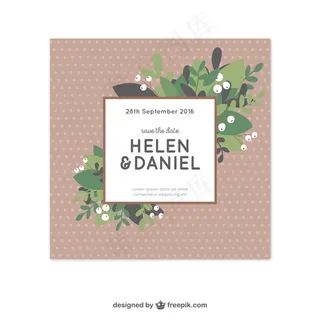 可爱的婚礼邀请与花卉元素在一个点缀的背景