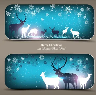 雪花麋鹿横幅矢量素材图片