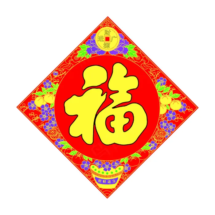 财源广进四色斗方psd模版下载
