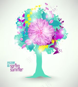 璀璨春天树木矢量素材图